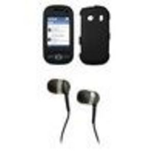 Samsung Seek M350 Premium Rubberized Blue Snap-on Case Cover Cell Phone Protector + Black 3.5mm Stereo Hands-free Headphones for Samsung Seek M350