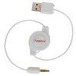 Retractable USB to 1/8-inch Headphone Input Apple iPod Shuffle Transfer Sync Cable - Color White
