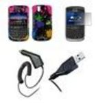 Blackberry Tour 9630 - Premium Multi Color Paint Splatter Design SnapOn Cover Hard Case Protector + Crystal Screen Protector + Rapid Car Charger + USB Data Char