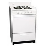 24" White Freestanding Gas Range with Grease Well Cover Anti-Tip Bracket 3-Prong Line Cord Drop-Down Door/Storage Beneath Oven:
