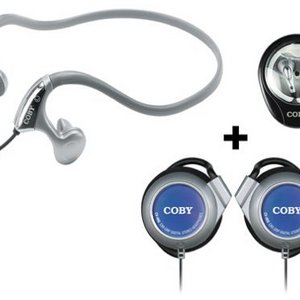 Coby Combo 3-in-1 Neckband Earphones, Ear Clip Headphones & Stereo Earphones, Silver