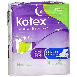 Kotex Natural Balance Overnight Maxi Pads 