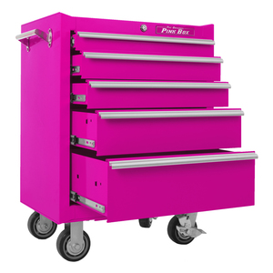 The Original Pink Box 26" 5 Drawer 18G Steel Rolling Pink Tool Cabinet