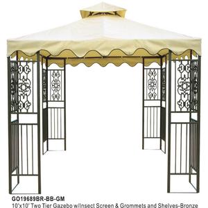 DC America 10'x10' Two Tier Steel frame Gazebo, Beige Top with Brown Edge and 8 Grommets